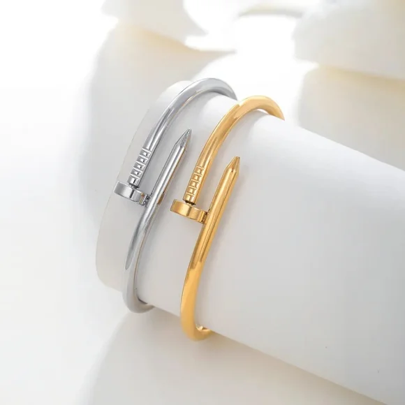 3 Color Gold Silver Rose Classic Brand Nail Open Bracelet Bangle - Picture 2 of 6